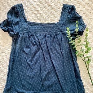 3 for $25! Blue peasant top with green dots
